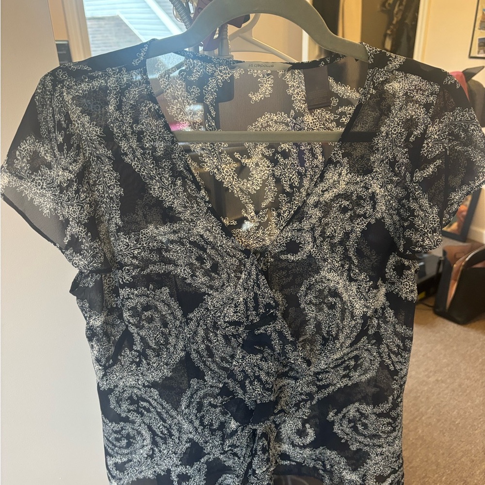 Liz Claiborne Navy and White Blouse